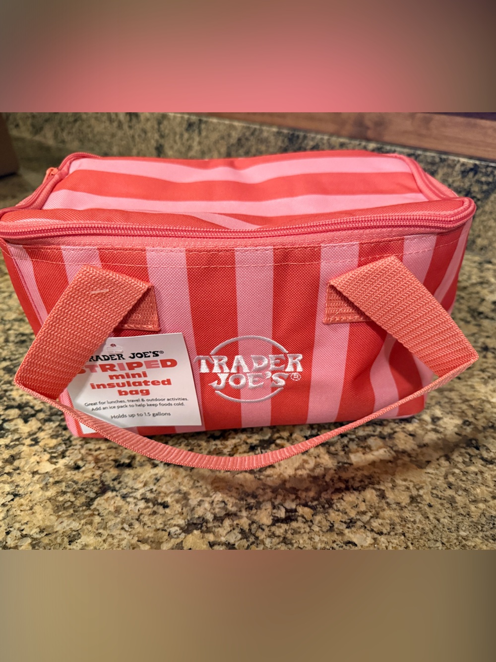 Trader Joe's Coral Pink Striped Insulated Tote